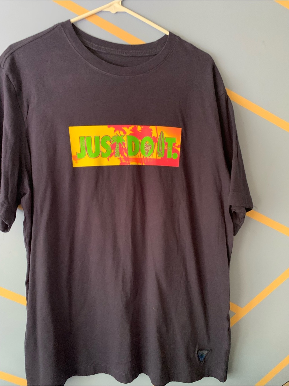 Nike Black T-Shirt with Neon Yellow-Pink-Green 'JUST DO IT' Graphic